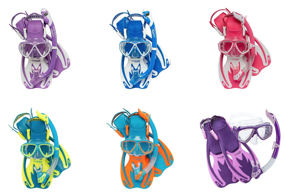 Kids snorkel sets in six colours